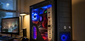 Komputer z oknem w bocznej ściance i kolorowym podświetleniem RGB